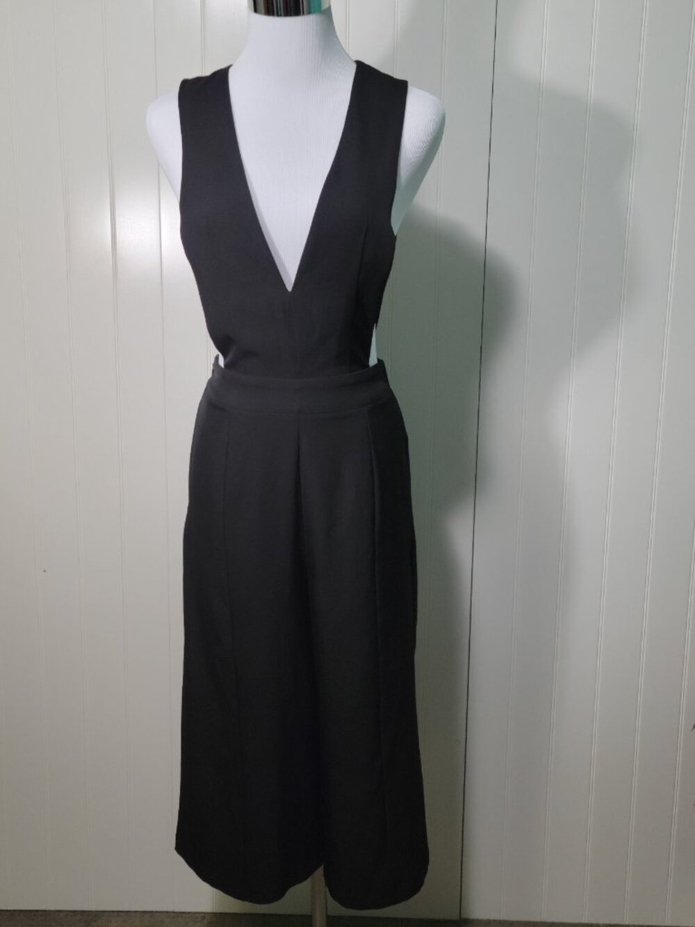Minette Minimalist Chic Glam Edgy 90s Black Pinafore Wide Leg Culotte Jumpsuit